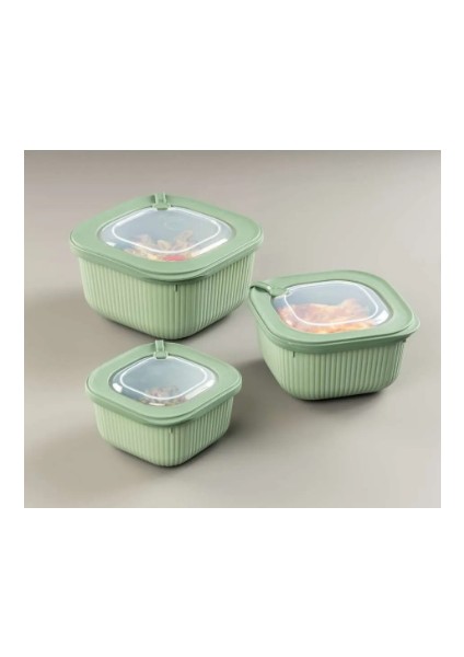 6'lı Mikrodalga ve Difriz Kullanımına Uygun Vakumlu Sızdırmaz Saklama Kabı Seti 2X(600-1100-1800 Ml)