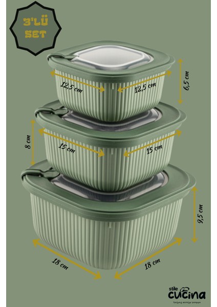 6'lı Mikrodalga ve Difriz Kullanımına Uygun Vakumlu Sızdırmaz Saklama Kabı Seti 2X(600-1100-1800 Ml)