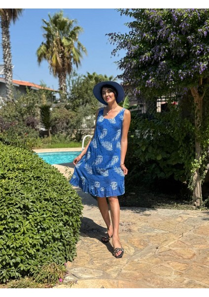 YG205070 Italyan Yaprak Desen Coton Elbise Saks fiyatları