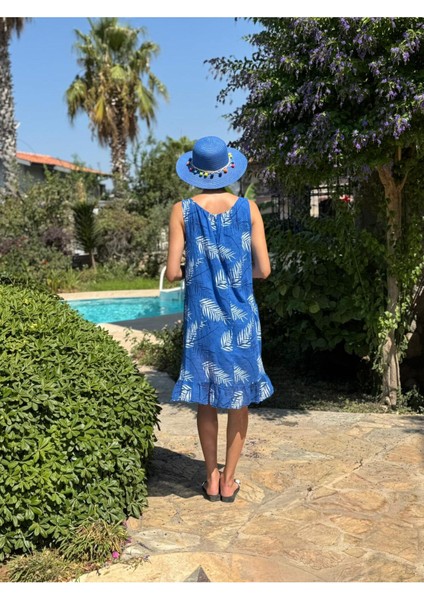 YG205070 Italyan Yaprak Desen Coton Elbise Saks modelleri