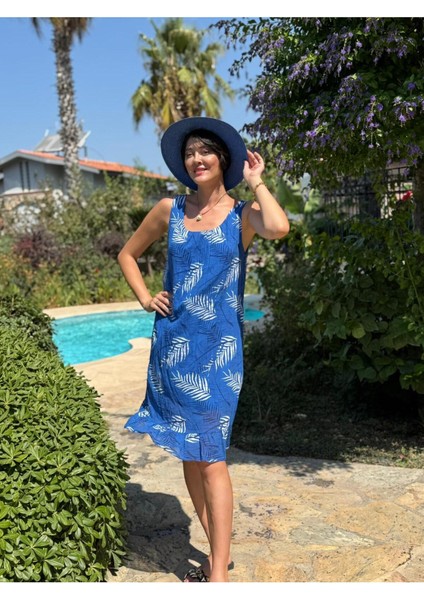 YG205070 Italyan Yaprak Desen Coton Elbise Saks indirimleri