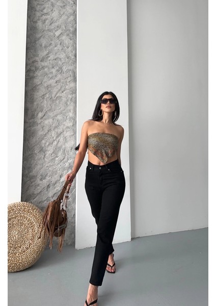 Mom Fit Enzim Taş Yıkama Jeans Pantolon Siyah D2006