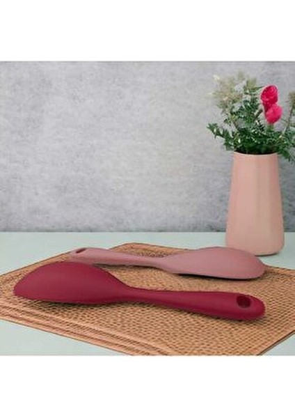 Ivory Silikon Yanmaz Yapışmaz Kaşık Seti 2'li Koyu-Toz Pembe modelleri