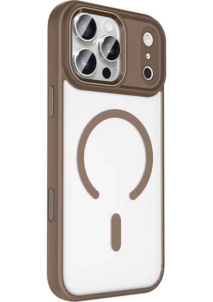 iPhone 17 Pro Max Kılıf Wireless Şarj Özellikli Sert Kaliteli Krom M-Safe Silikon Kapak - Siyah