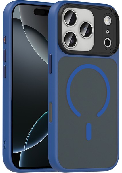 iPhone 17 Pro Kılıf Mat Arka Yüzey Wireless Şarj Özellikli Renkli Kaliteli Flet M-Safe Kapak - Lacivert
