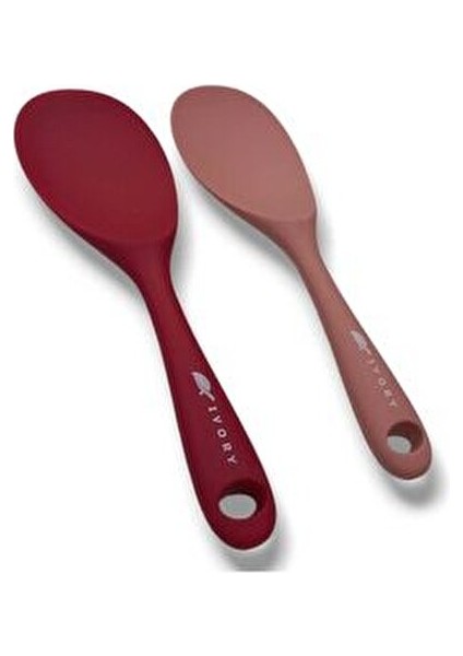 Ivory Silikon Yanmaz Yapışmaz Kaşık Seti 2'li Koyu-Toz Pembe