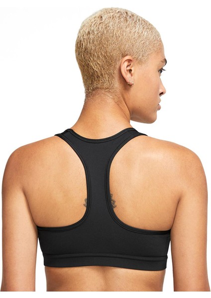 Siyah - Gri - Gümüş Kadın Yuvarlak Yaka Regular Fit Sporcu Sütyeni DX6821-010 W Nk Swsh Med Spt Bra