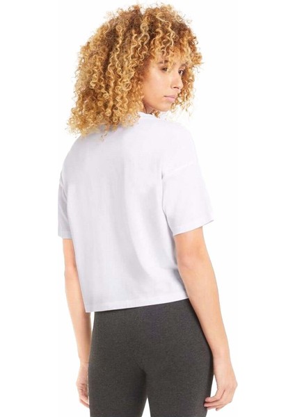 Ess Cropped Logo Light Straw Kadın Beyaz Günlük T-Shirt.02