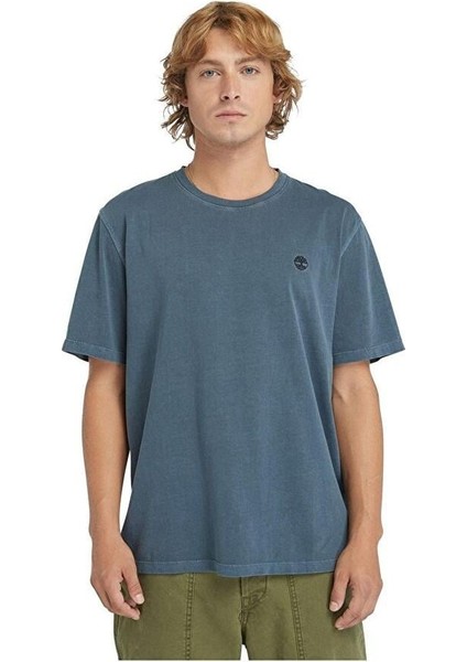 Garment Dye Short Sleeve Mavi Erkek Kısa Kol T-Shirt