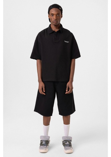 Polo Yaka Oversize Tişört Siyah