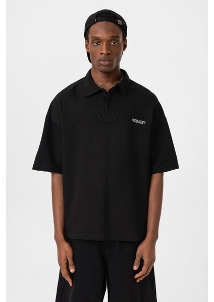 Polo Yaka Oversize Tişört Siyah modelleri