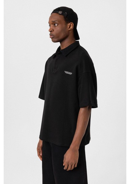 Polo Yaka Oversize Tişört Siyah fırsatları