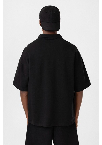 Polo Yaka Oversize Tişört Siyah indirimleri