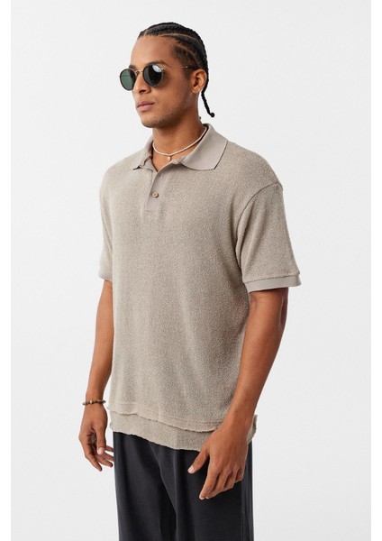 Polo Yaka Triko Oversize Tişört Taş modelleri