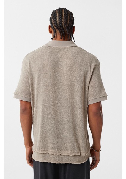 Polo Yaka Triko Oversize Tişört Taş fırsatları