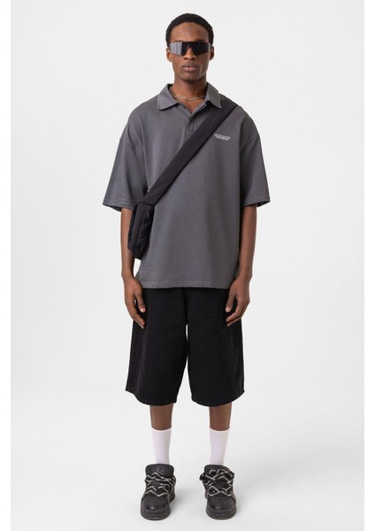Polo Yaka Oversize Tişört Füme