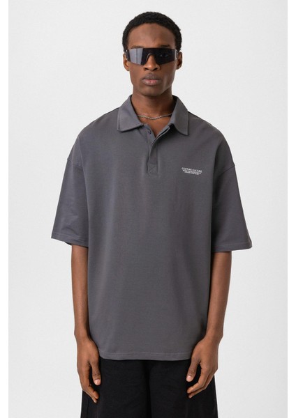 Polo Yaka Oversize Tişört Füme modelleri