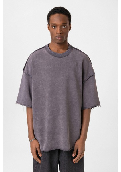 Yıkamalı Oversize Tişört Füme modelleri