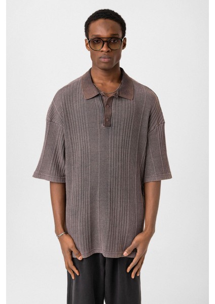 Polo Yaka Oversize Triko Kahve modelleri