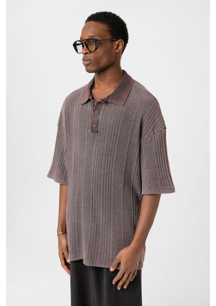 Polo Yaka Oversize Triko Kahve fırsatları