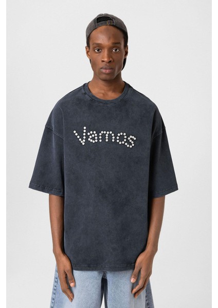 Yıkamalı Düğme Detaylı Oversize Tişört Siyah modelleri