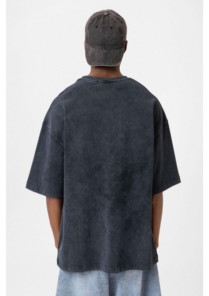 Yıkamalı Düğme Detaylı Oversize Tişört Siyah indirimleri