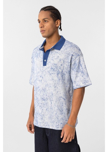 Yıkamalı Oversize Polo Yaka Tişört Indigo fırsatları