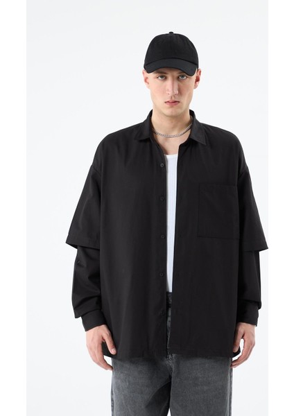 Oversize Çift Kol Detaylı Uzun Kol Gömlek Siyah fiyatları