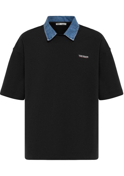 Polo Yaka Yazı Detaylı Oversize Tişört Siyah fiyatları