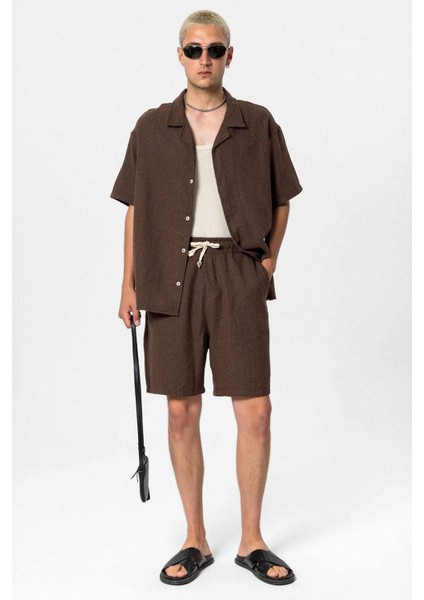 Oversize Şort Gömlek Takım Kahve fiyatları