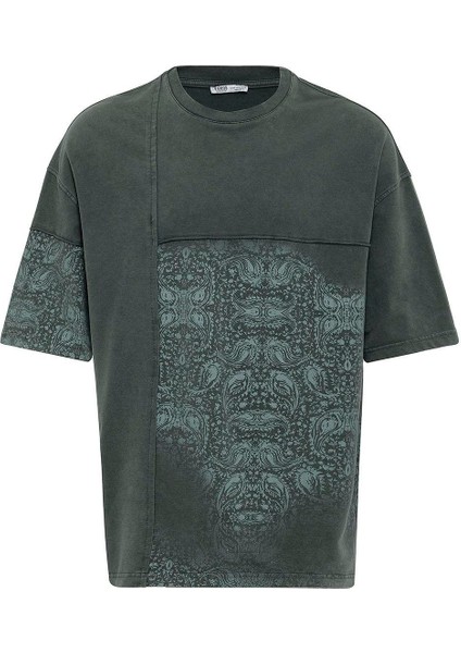 Bisiklet Yaka Yıkamalı Oversize Tişört Nefti