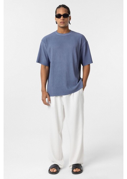 Yıkamalı Ottoman Basic Oversize Tişört Indigo