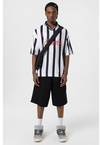 Oversize Baskılı Forma Tişört Beyaz