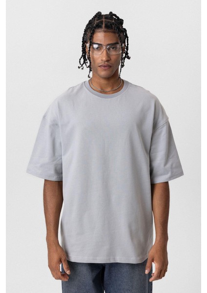 Basic Oversize Bisiklet Yaka Tişört Gri modelleri