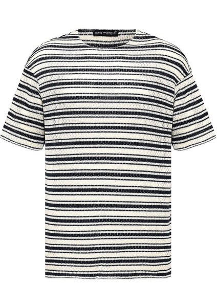 Çizgili Oversize Triko Tişört Siyah modelleri
