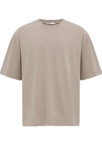 Basic Oversize Bisiklet Yaka Tişört Vizon fiyatları