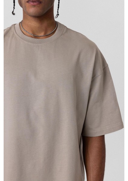 Basic Oversize Bisiklet Yaka Tişört Vizon indirimleri