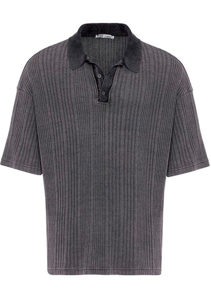 Polo Yaka Oversize Triko Siyah