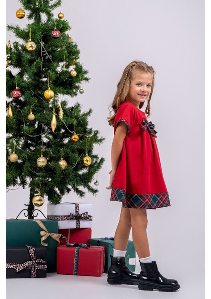 Kız Çocuk Ekoseli Düz Fiyonklu ( 2-6 ) Yaş Noal Elbise fırsatları