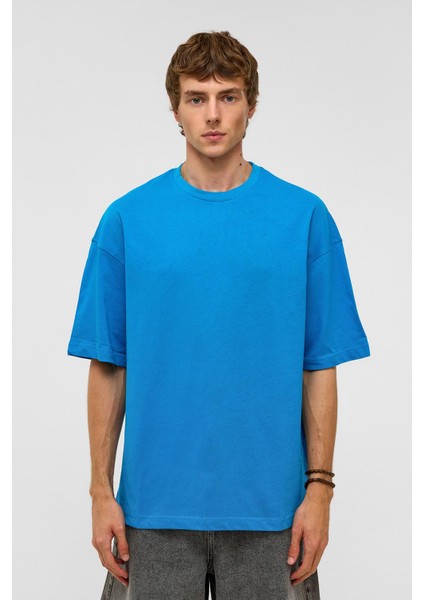Basic Oversize Bisiklet Yaka Tişört Turkuaz fiyatları