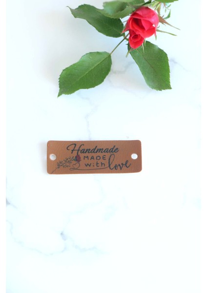 Suni Deri Etiket 20 Adet (1,8x4,8 Cm) Handmade Made With Love Baskılı modelleri