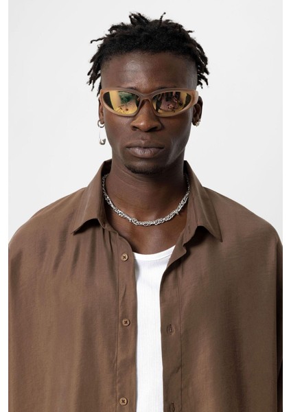 Basıc Oversize Uzun Kollu Modal Karışımlı Gömlek Kahve indirimleri