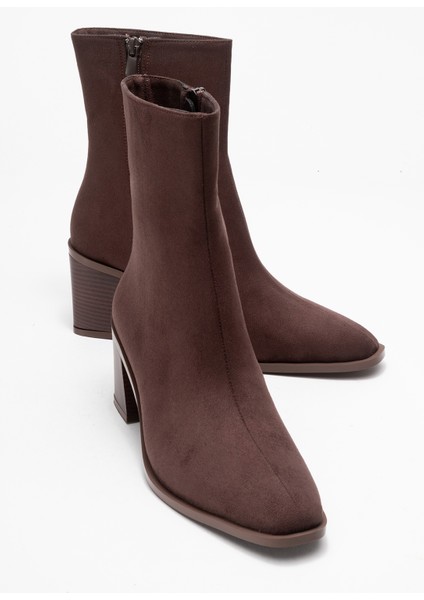 Chara Kahverengi Süet Kadın Kalın Topuklu Bot