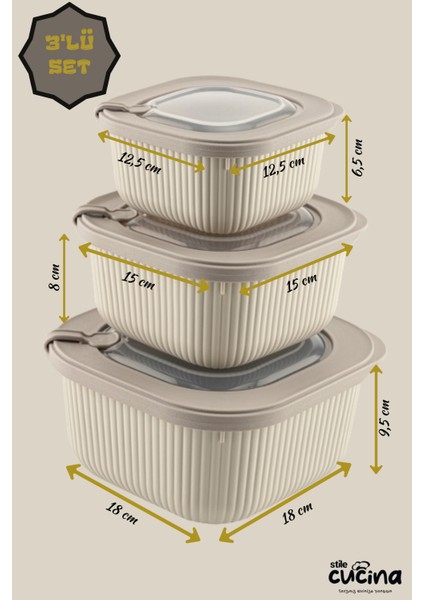9'lu Mikrodalga ve Difriz Kullanımına Uygun Vakumlu Vıp Saklama Kabı Çeyiz Seti 3X(600-1100-1800 Ml)
