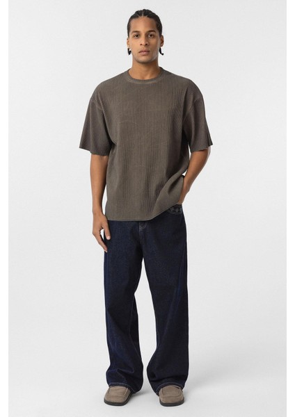 Yıkamalı Ottoman Basic Oversize Tişört Açık Kahve