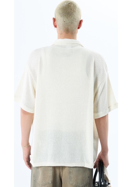 Oversize Havlu Kumaş Kısa Kol Tek Cep Gömlek Ekru fiyatları