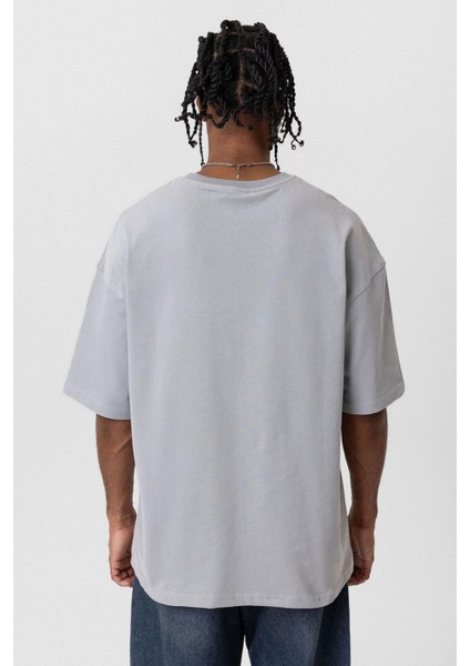 Basic Oversize Bisiklet Yaka Tişört Açık Füme indirimleri