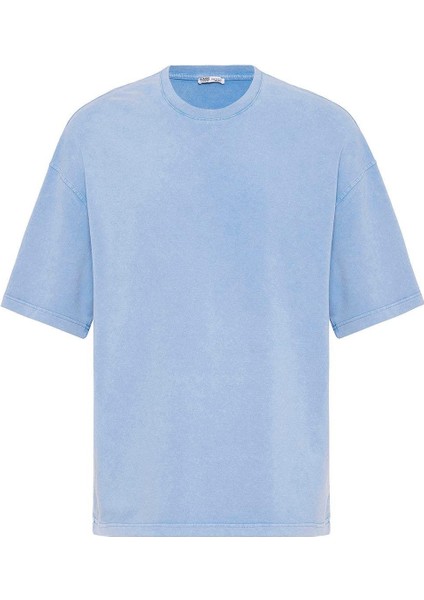 Yıkamalı Oversize Tişört Mavi
