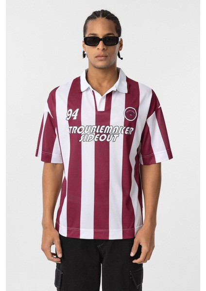 Oversize Polo Yaka Forma Tişört Bordo modelleri