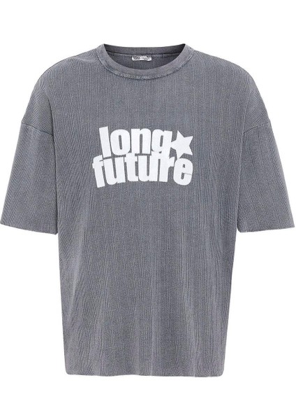 Yıkamalı Oversize Triko Tişört Gri